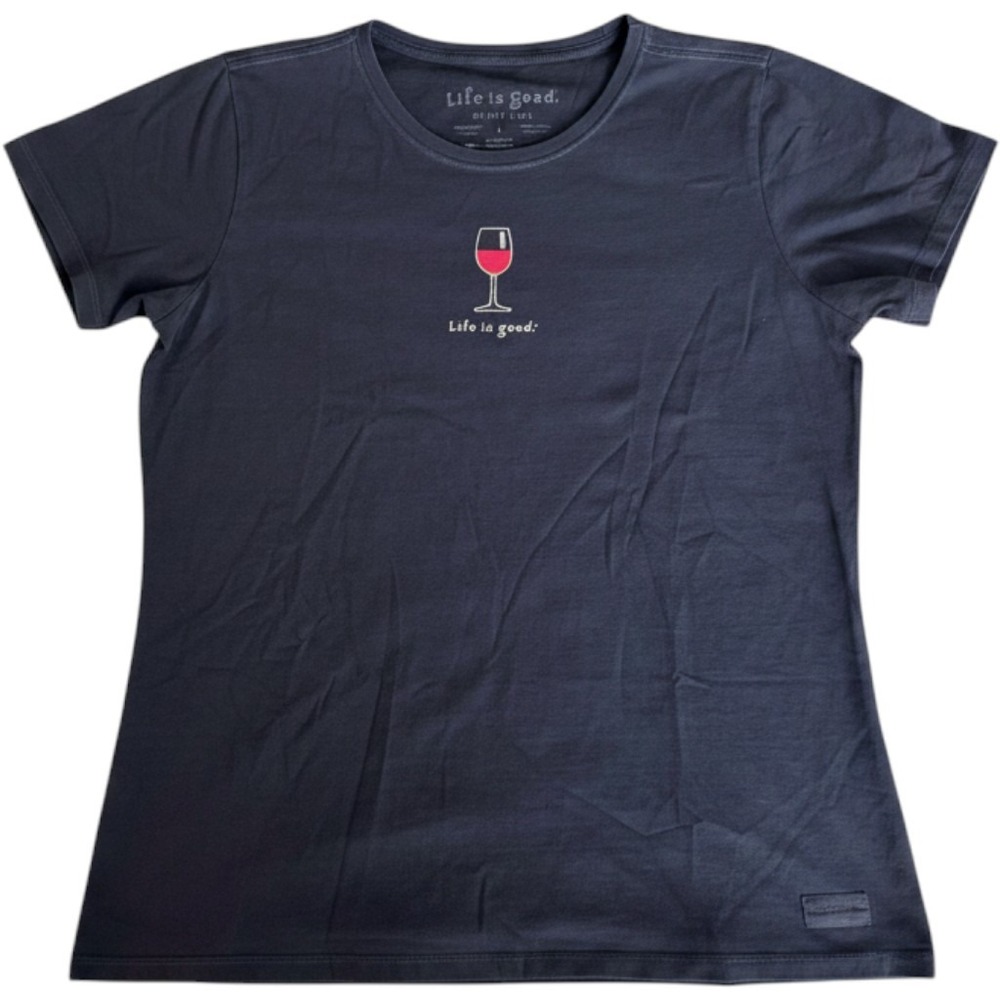 LIFE IS GOOD | Graphic Tee Women L Blue Wine Glass Vintage Crusher T-Shirt